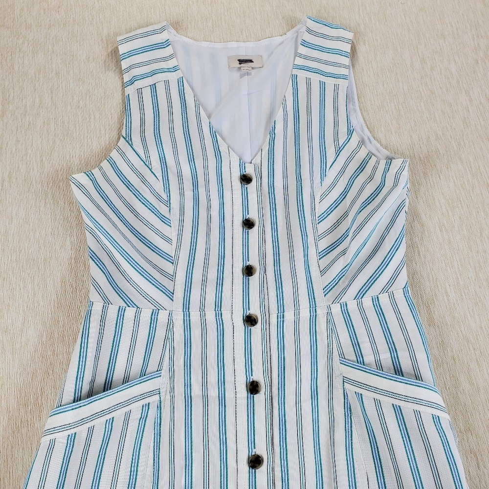 LOFT Outlet White stripe Lined Pocket Button Front Sun Dress Size 6 Sleeveless